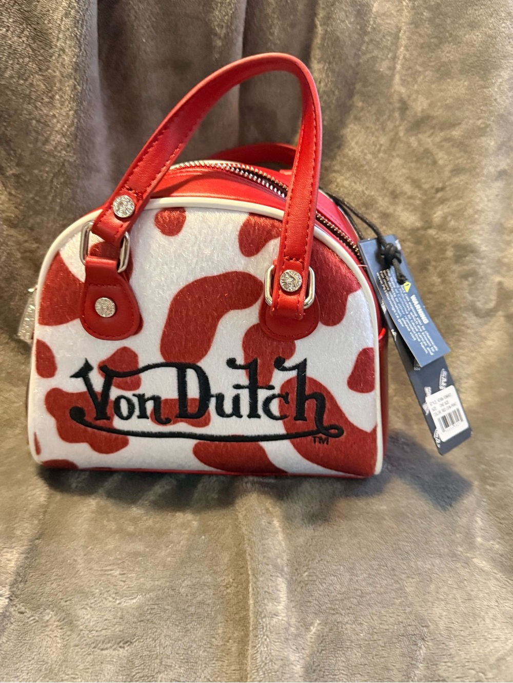 Von Dutch Red & White Cow-Print Mini Satchel